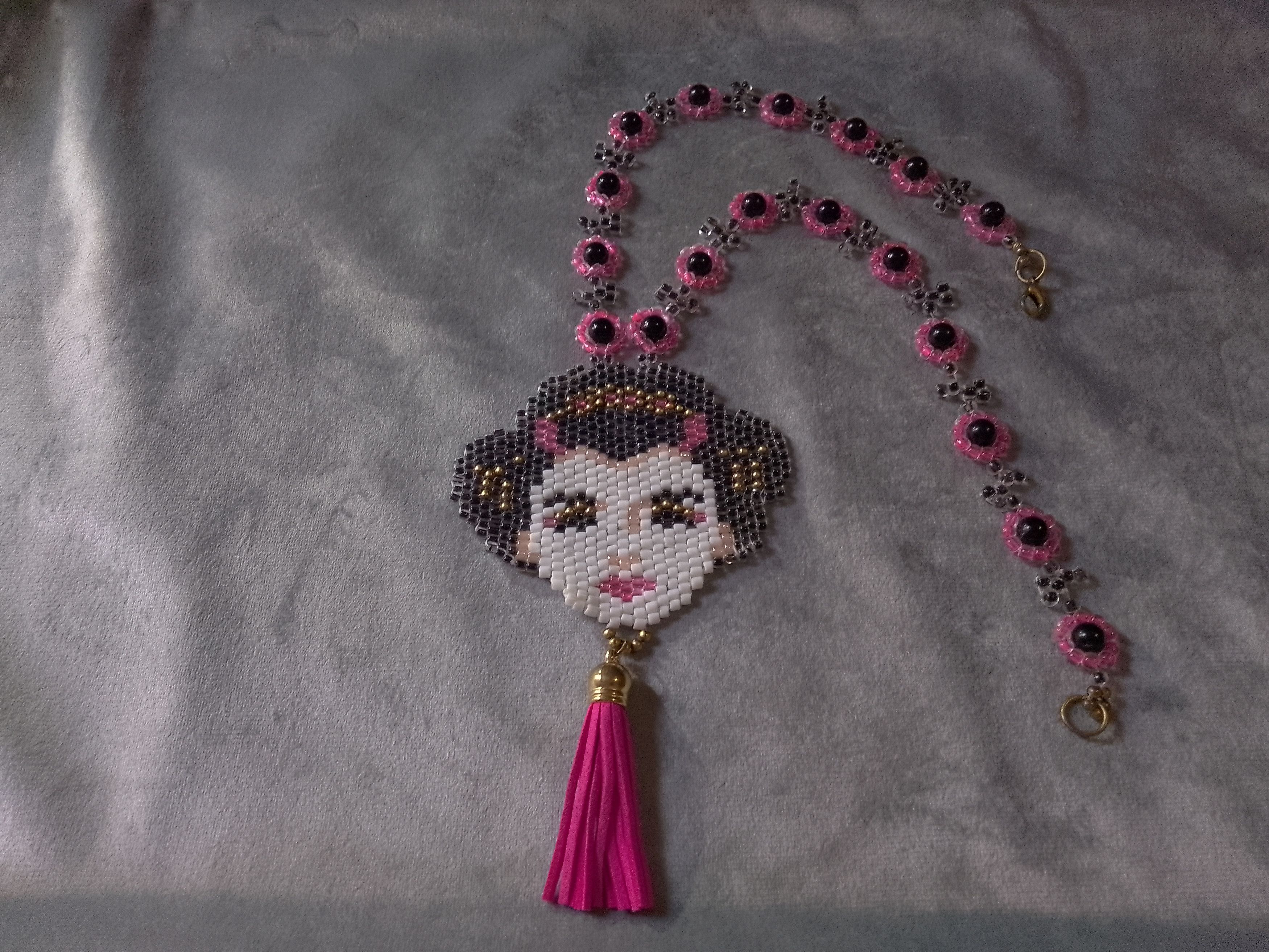 Handmade Necklace Long Black Pearls Beaded Pendant Geisha Size ONE SIZE - 2 Thumbnail