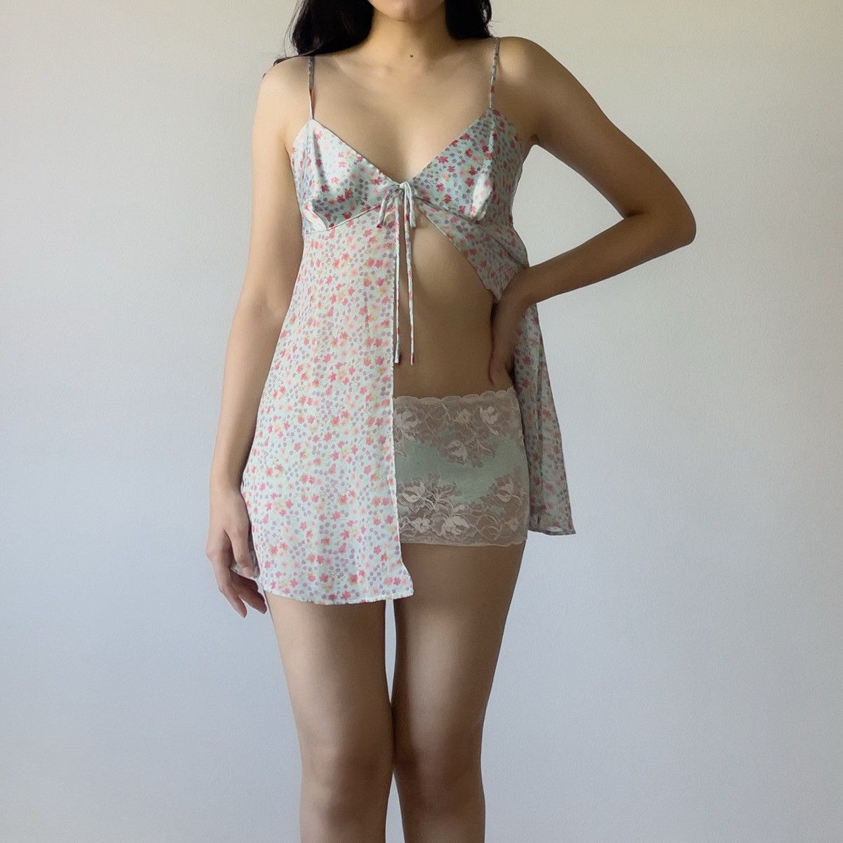 Victoria’s Secret 1990s Aqua Floral Chiffon Camisole (S)