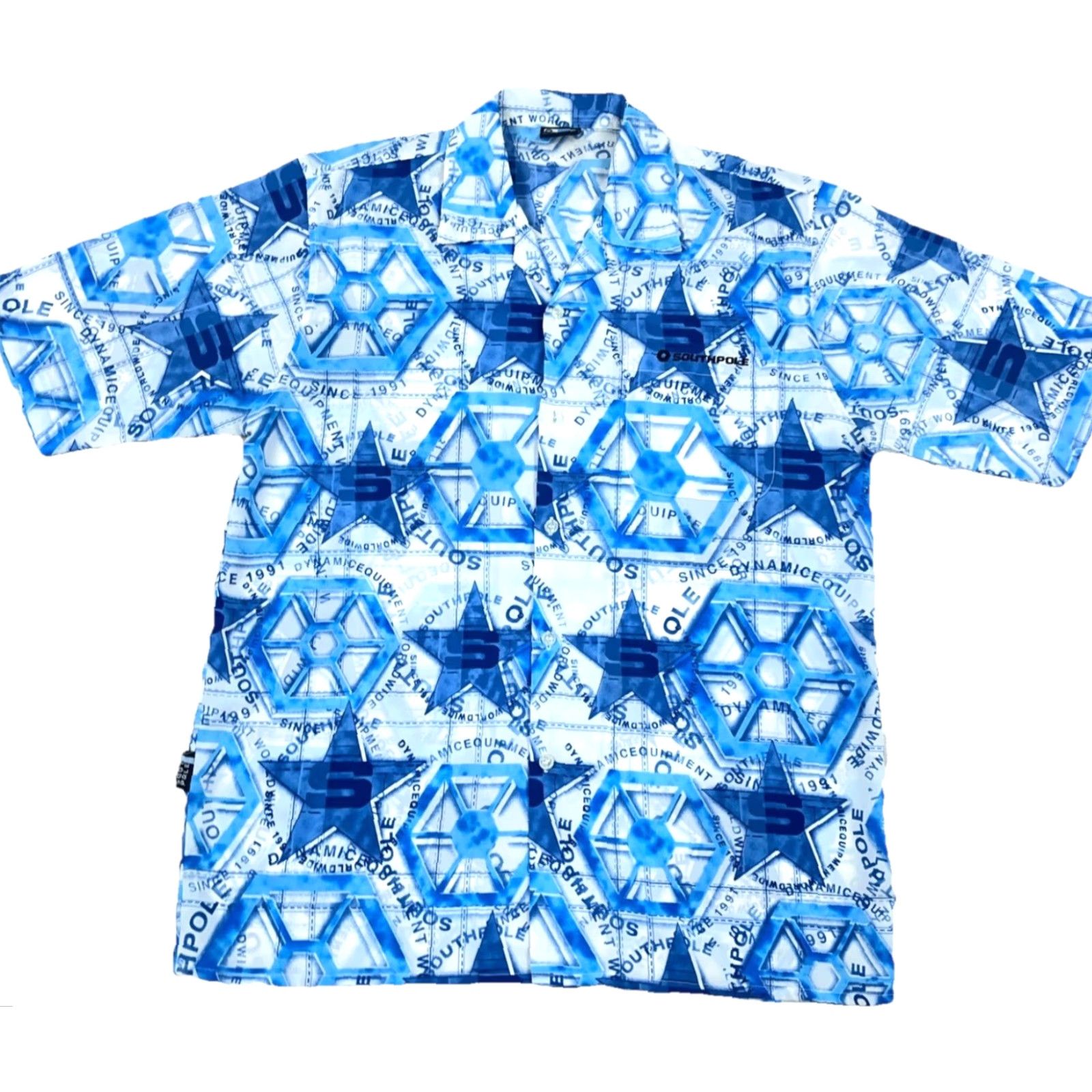 Southpole VINTAGE South Pole Shirt Men Medium Blue Button Up Y2K 2000s All Over AOP Size US M / EU 48-50 / 2 - 2 Thumbnail