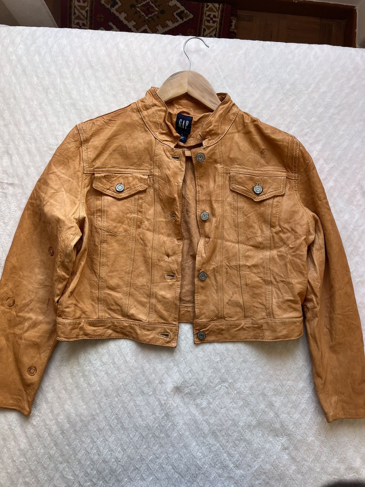 image of Gap x Vintage Leather Jacket in Orange, Women's (Size Large)