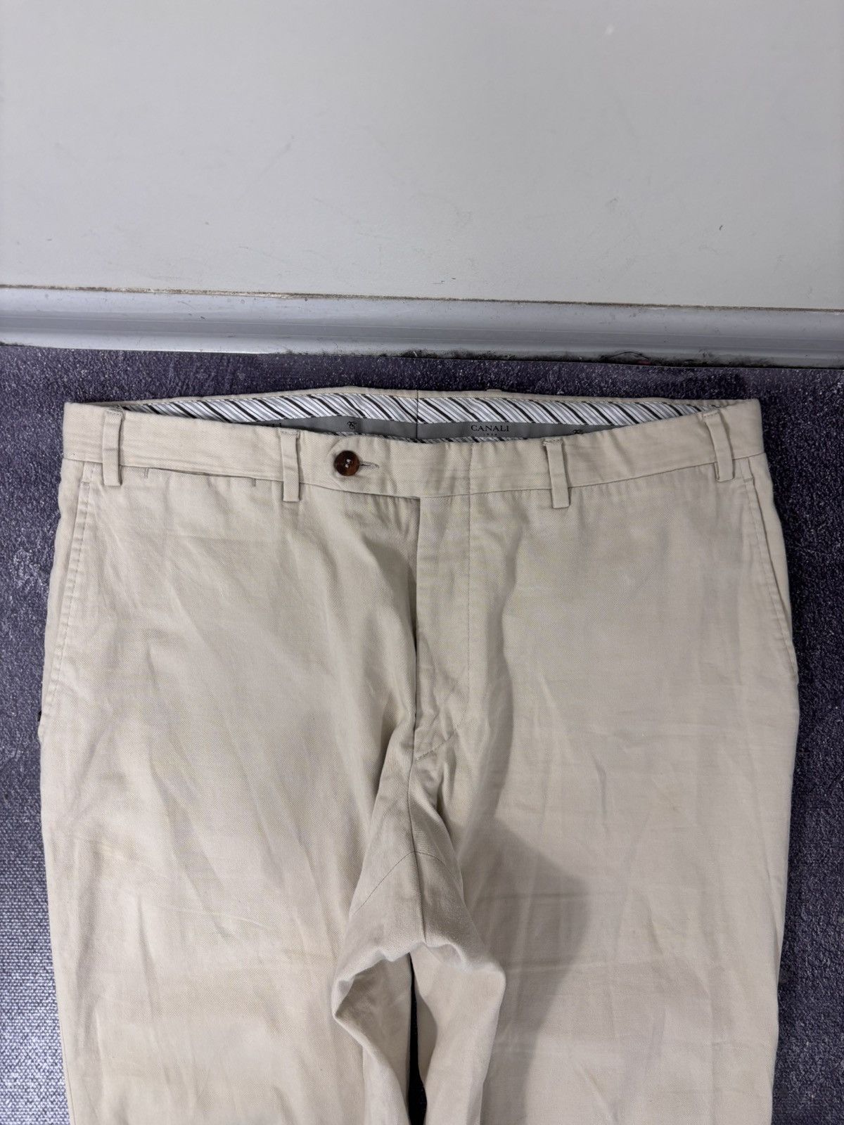 Canali Canali Men’s Ivory Cream Cotton Linen Stretch Chino Pants Size US 34 / EU 50 - 8 Thumbnail