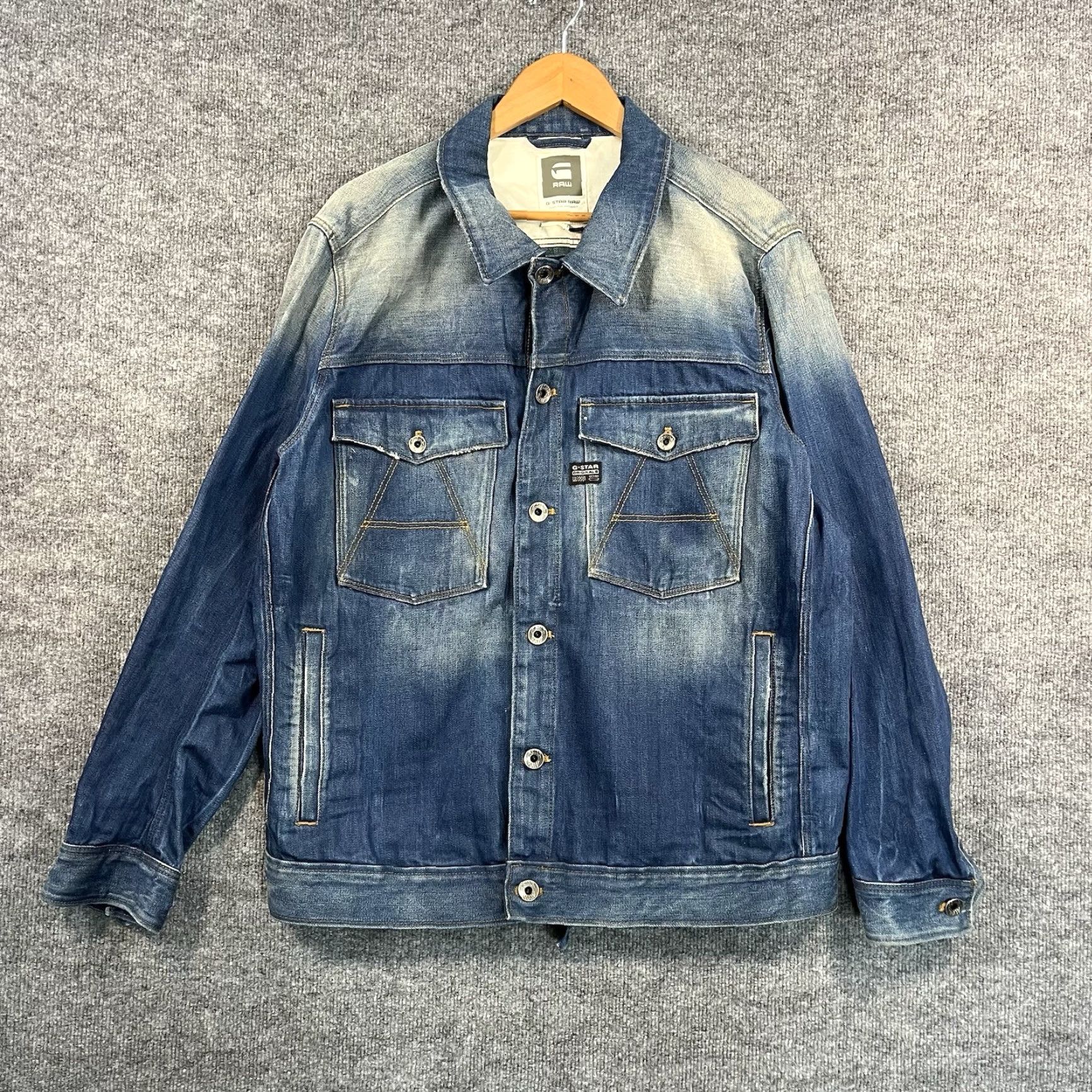 G-Star G-Star Raw Mens 3XL Jacket Blue Denim Jean Biker Faded RARE Size US 39 - 2 Thumbnail