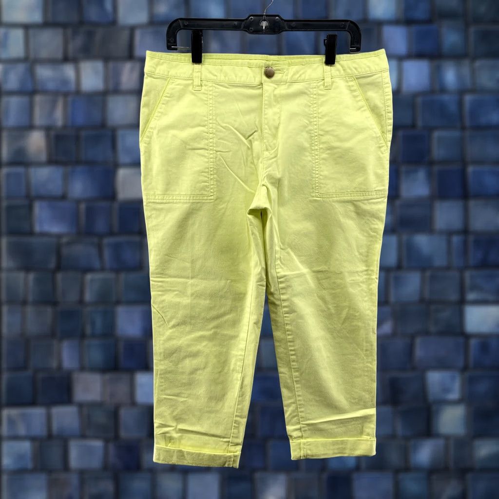 Tommy Hilfiger Tommy Hilfiger Womens Pants Neon Lime Green Roll Up Tab 12 Denim Cotton 90s City Hip Hop Logo Casual Workwear Pants Womens Size 34" / US 12 / IT 48 - 1 Thumbnail