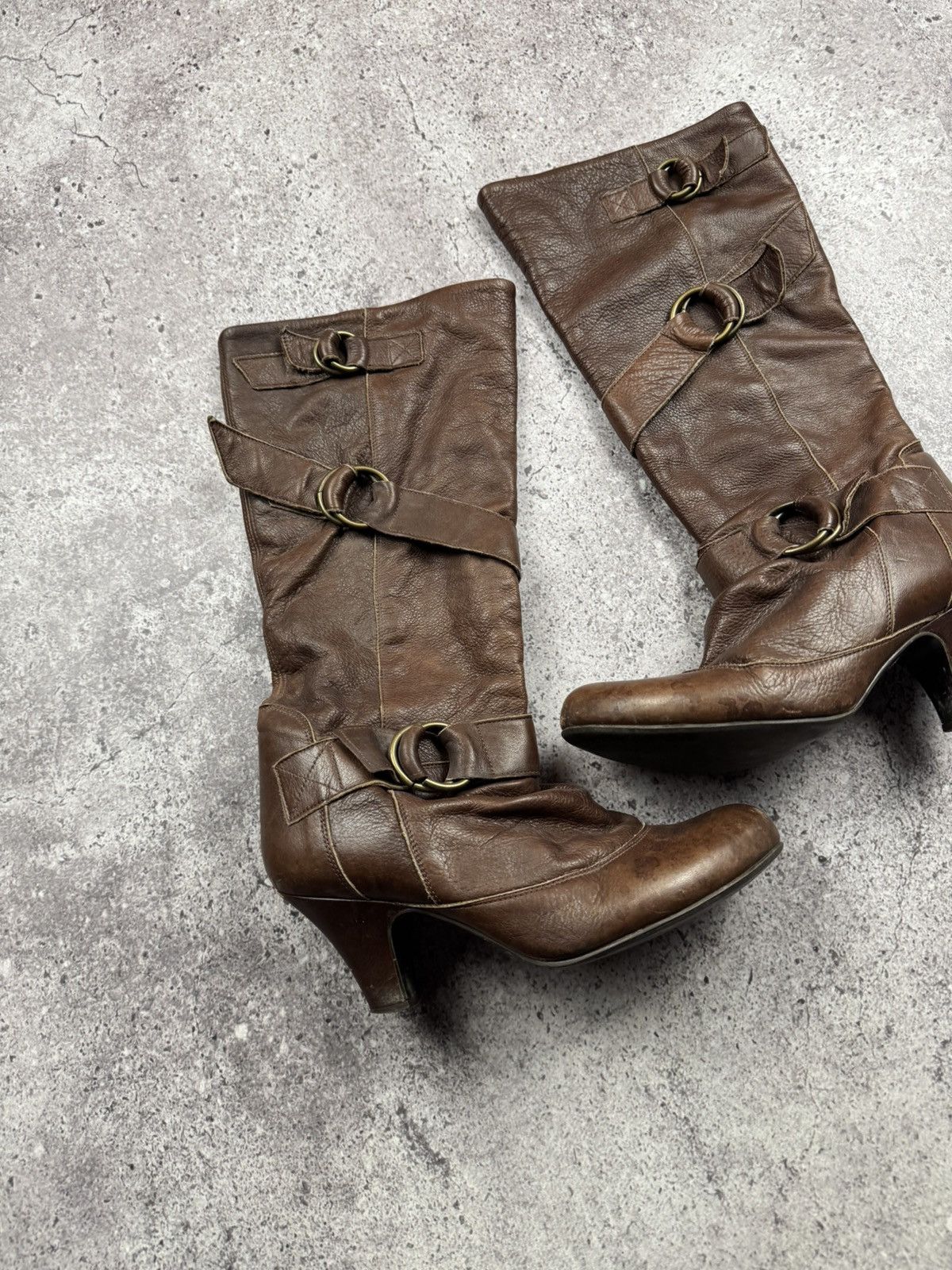 If Six Was Nine Vintage Italian AS98 Heel Leather Biker Boots In Brown Size US 7 / IT 37 - 2 Thumbnail