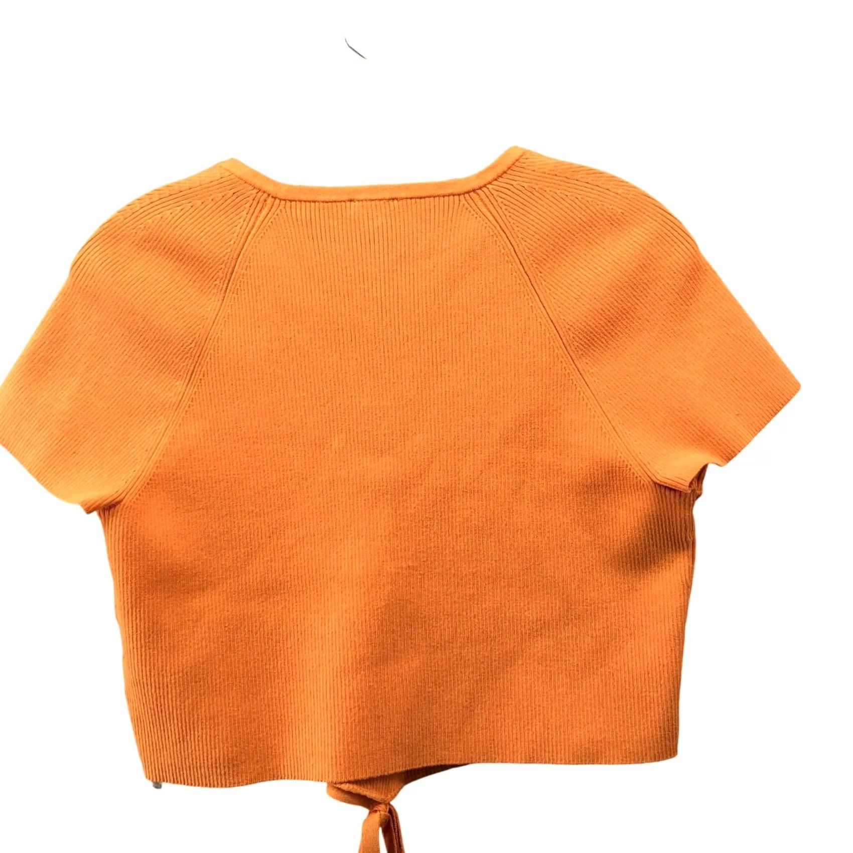Express Express Body Contour Crop Top Womens XL Orange Tie Waist Short Sleeve Knit Size XL / US 12-14 / IT 48-50 - 2 Thumbnail