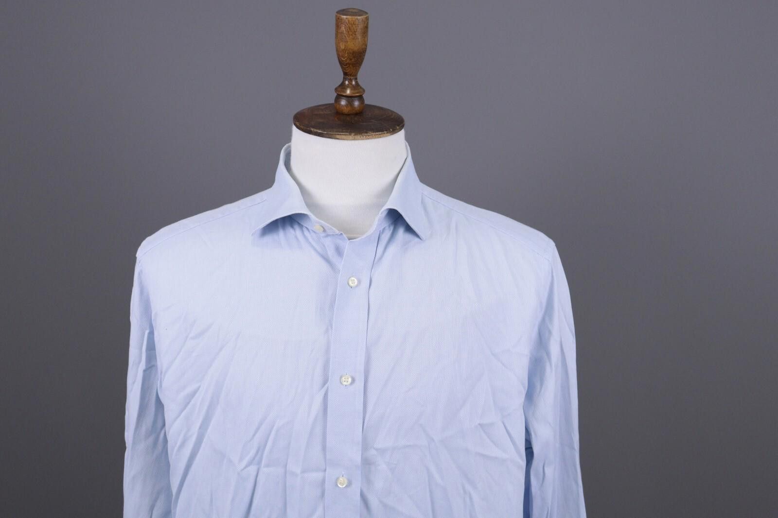 Designer Boggi Milano Blue Luxury Button Down Shirt Size 45 / 18 Size US M / EU 48-50 / 2 - 2 Thumbnail