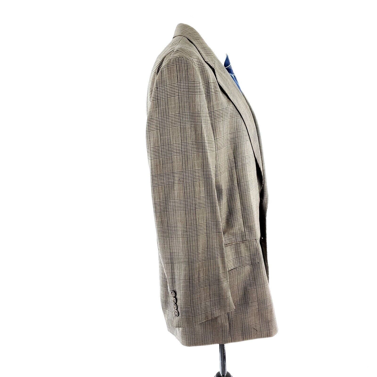 Jos. A. Bank Jos A Bank Wool 2 Button Sport Coat 40R Beige Plaid Windowpa Size 40R - 6 Thumbnail