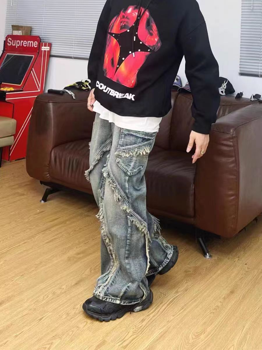Japanese Brand × Jean Vintage washed raw edge baggy wide leg jeans Size US 32 / EU 48 - 3 Thumbnail