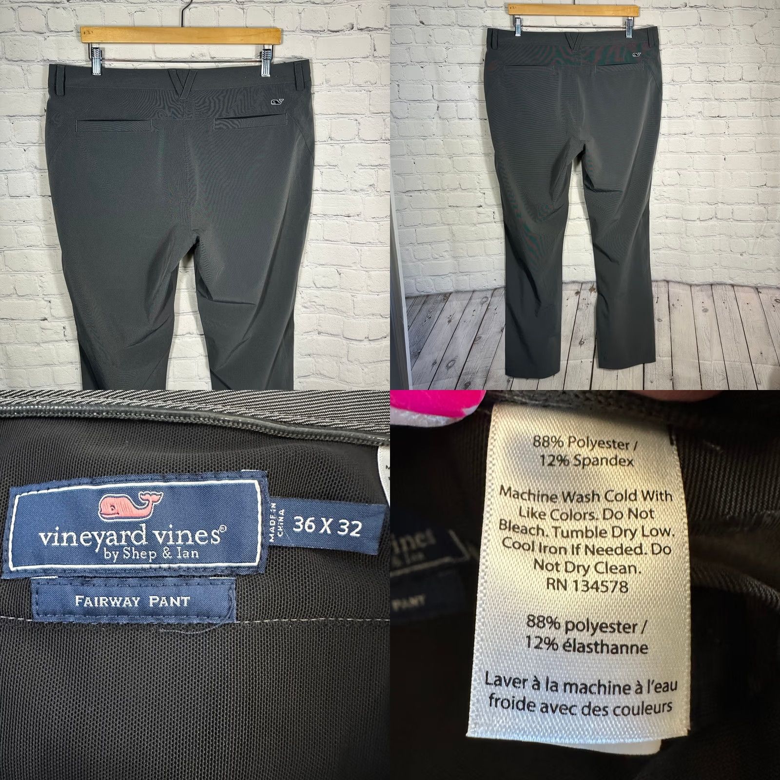 Vineyard Vines Vineyard Vines On-The-Go Performance Pants Mens Gray Textured Golf Trousers Chino Flat Front Stretch Moisture Wicking Pockets Size US 37 - 8 Thumbnail