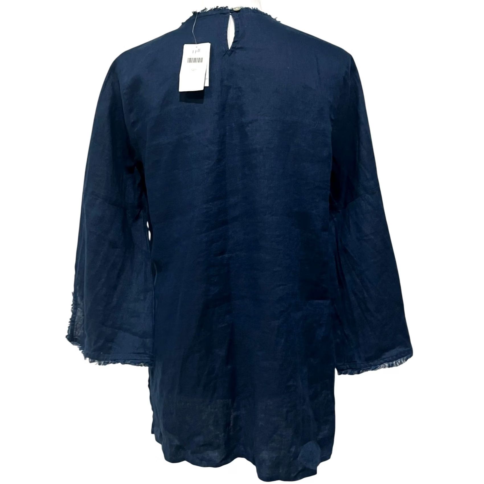 J. Jill VINTAGE J. Jill Love Linen Tunic Top Frayed Edge Navy Blue Coastal Nautical Sz Petite S Blouse 3/4 Sleeve Womens Size S / US 4 / IT 40 - 4 Thumbnail