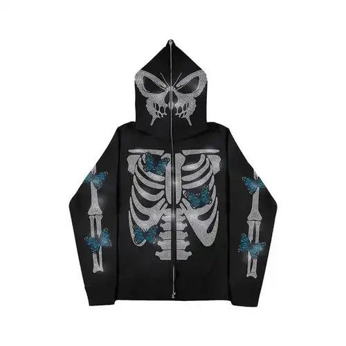 Other Full Zip Up Hoodie Gothic Skeleton Spider Web🔥🔥🔥 Size US M / EU 48-50 / 2 - 3 Thumbnail