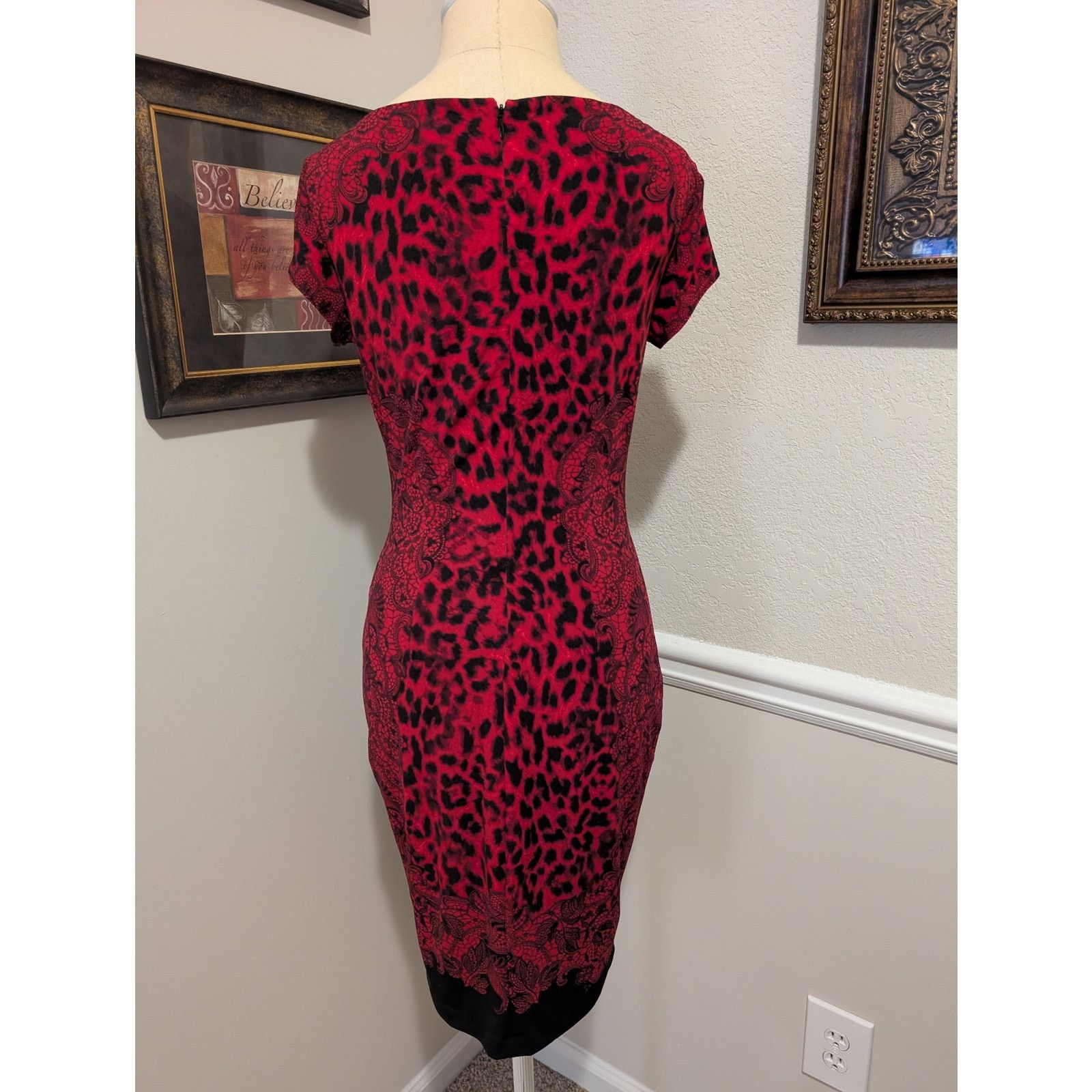 Other Cache Red & Black Leopard Print Short Sleeve Dress Size XS / US 0-2 / IT 36-38 - 2 Thumbnail