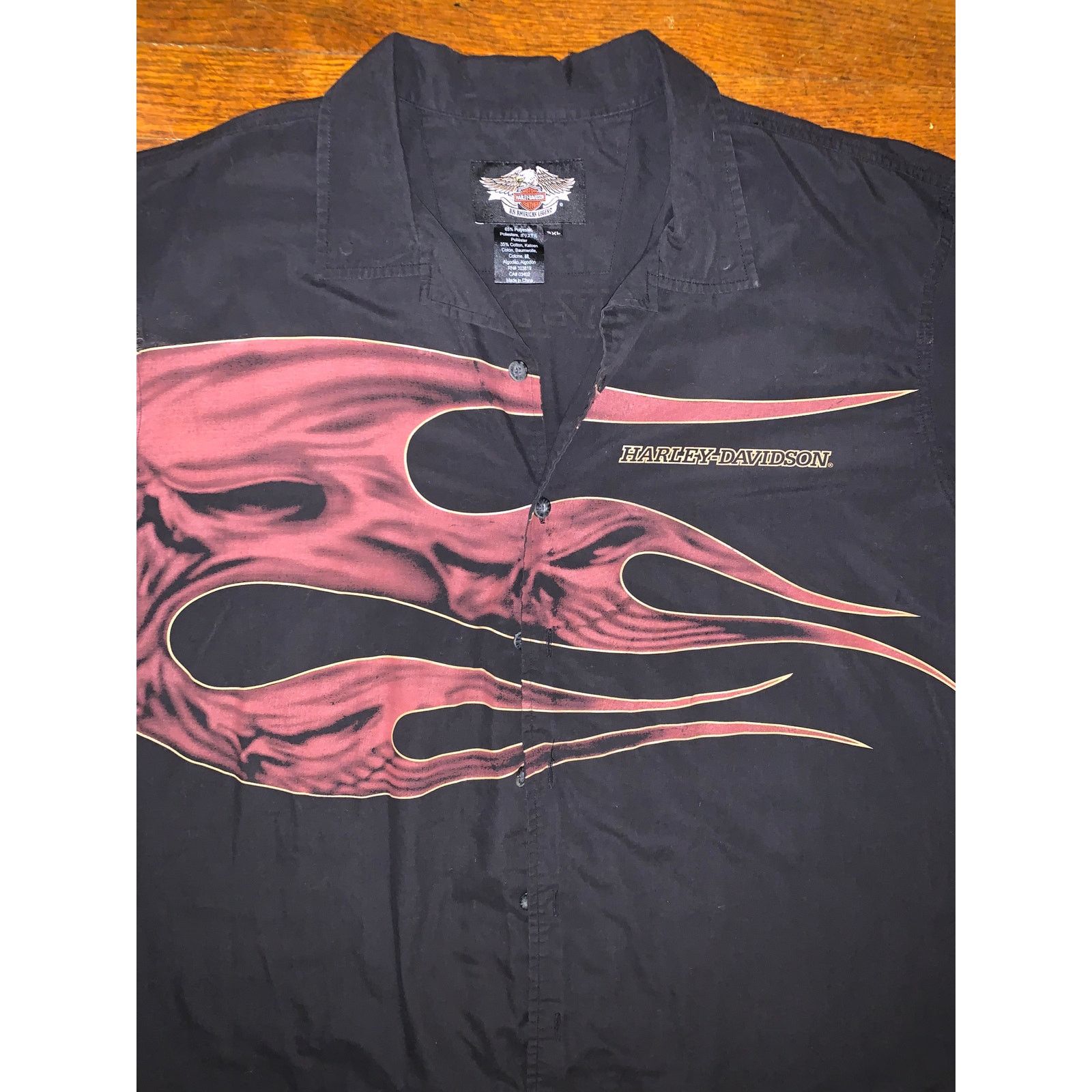 Harley Davidson Harley Davidson Flame Skull Button Up Shirt Black 2XL Biker Size US XXL / EU 58 / 5 - 3 Thumbnail