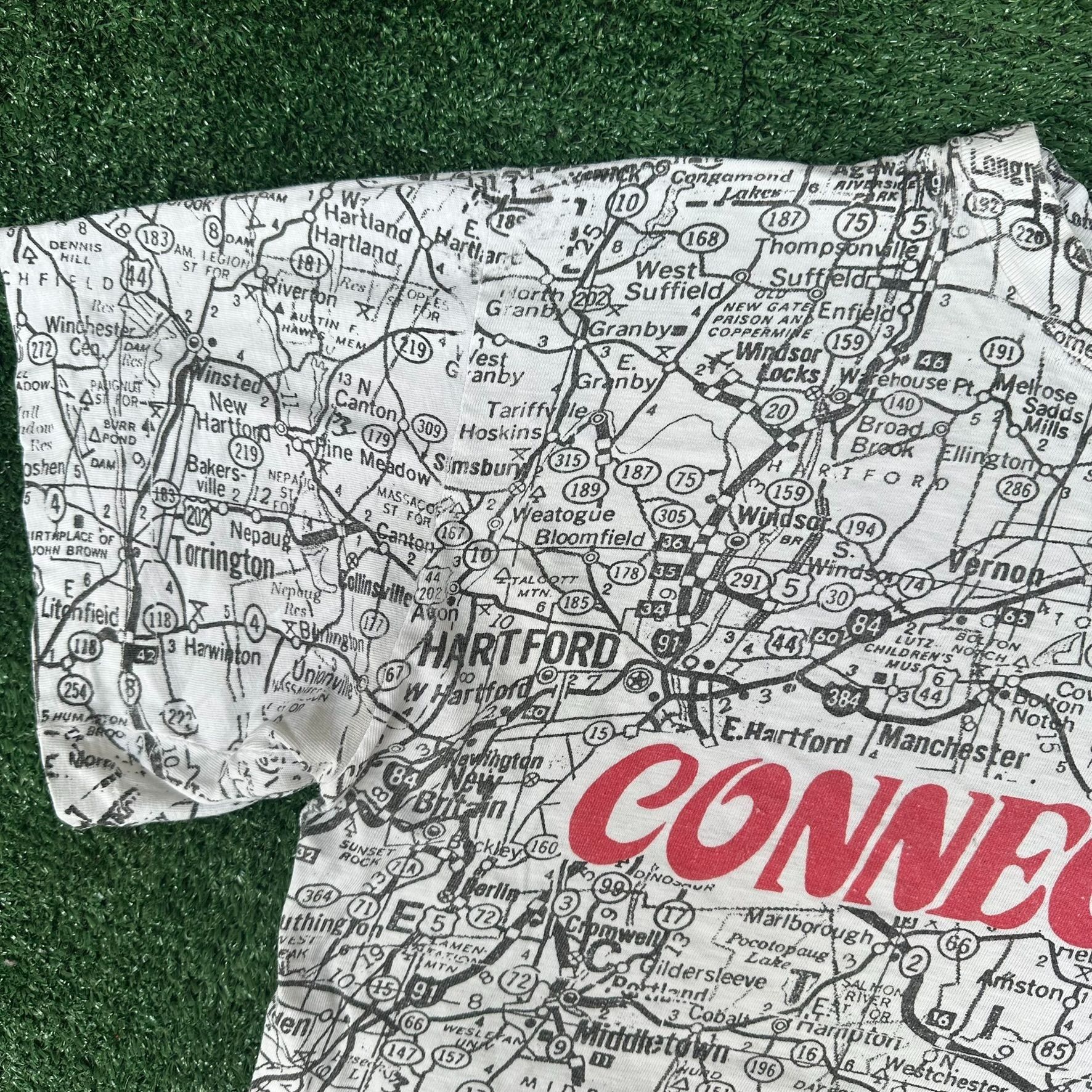 Vintage Vintage 90s Connecticut Road Map AOP T-Shirt White L Single Size US L / EU 52-54 / 3 - 3 Thumbnail