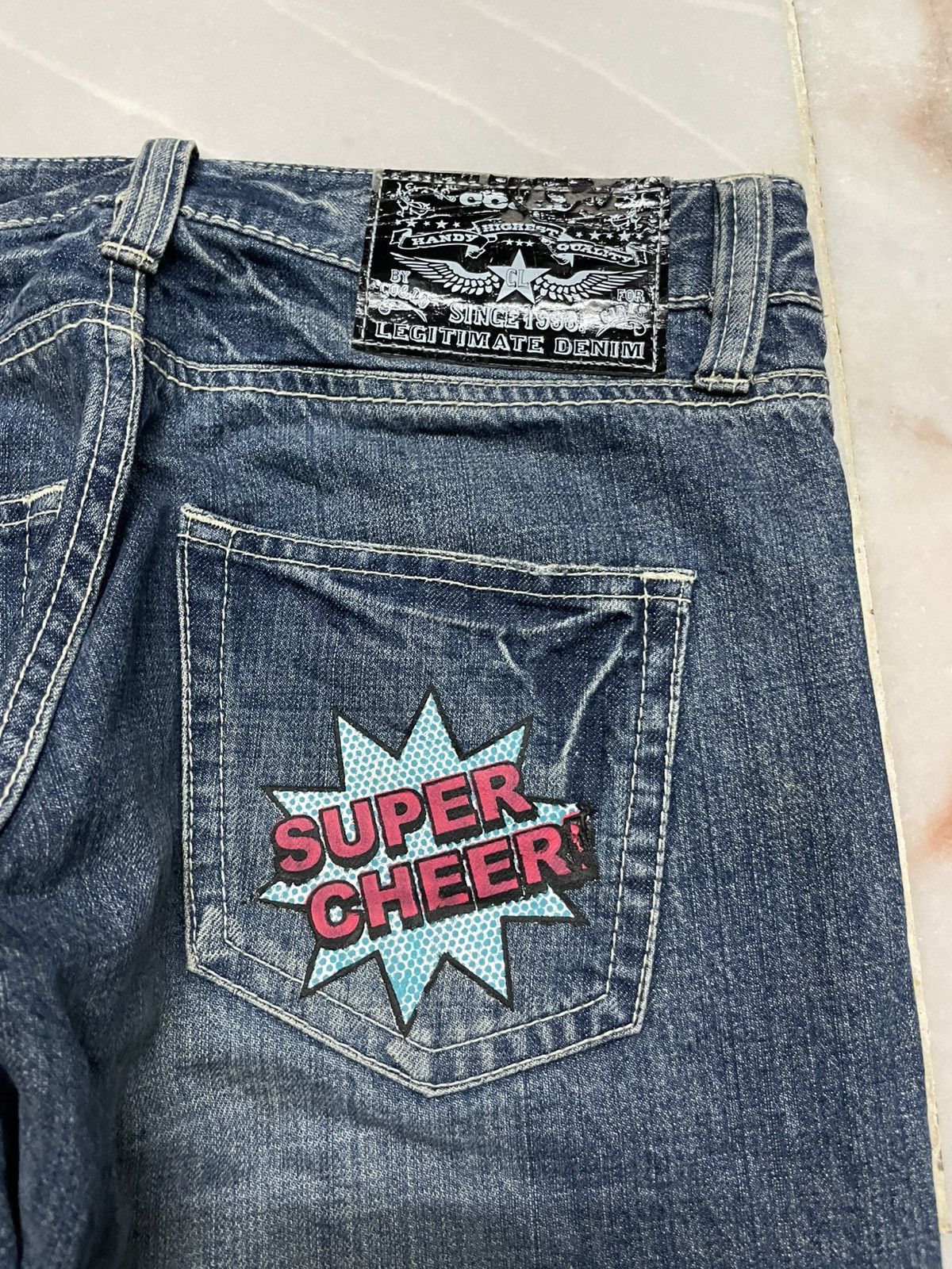 Japanese Brand 💥Sick💥Vintage Co&Lu Mudwash Super Cheere Print Denim Jeans Size US 31 - 18 Thumbnail