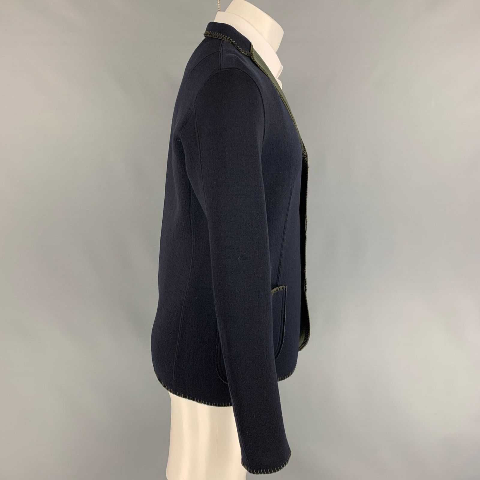 Kolor Size L Navy Green Contrast Stitch Wool Nylon Sport Coat Size 40R - 2 Thumbnail