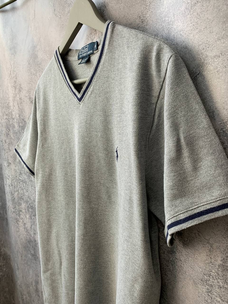 Polo Ralph Lauren × Vintage Polo Ralph Lauren Vintage 90s V-Neck T-Shirt Gray Pique Size US L / EU 52-54 / 3 - 6 Thumbnail