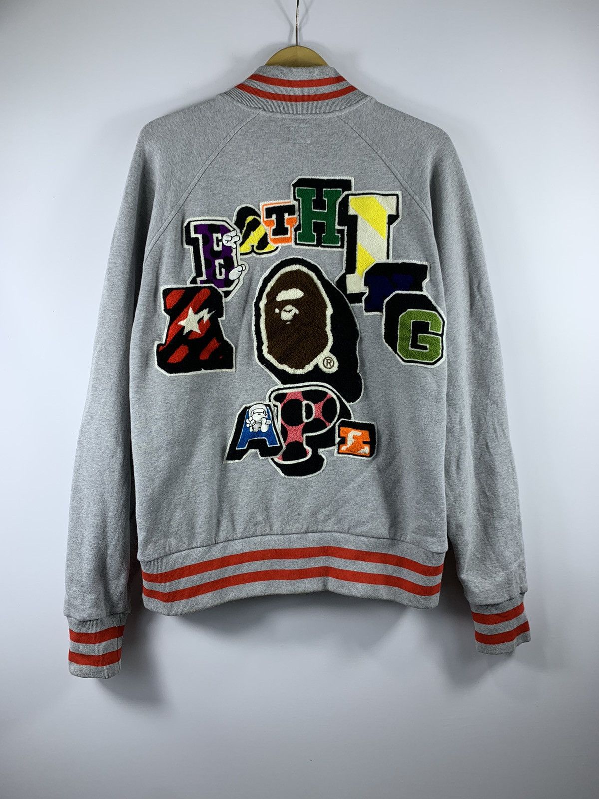 image of Bape Binding Offer A Bathing Ape Varsity Jacket in Grey, Men's (Size Medium)