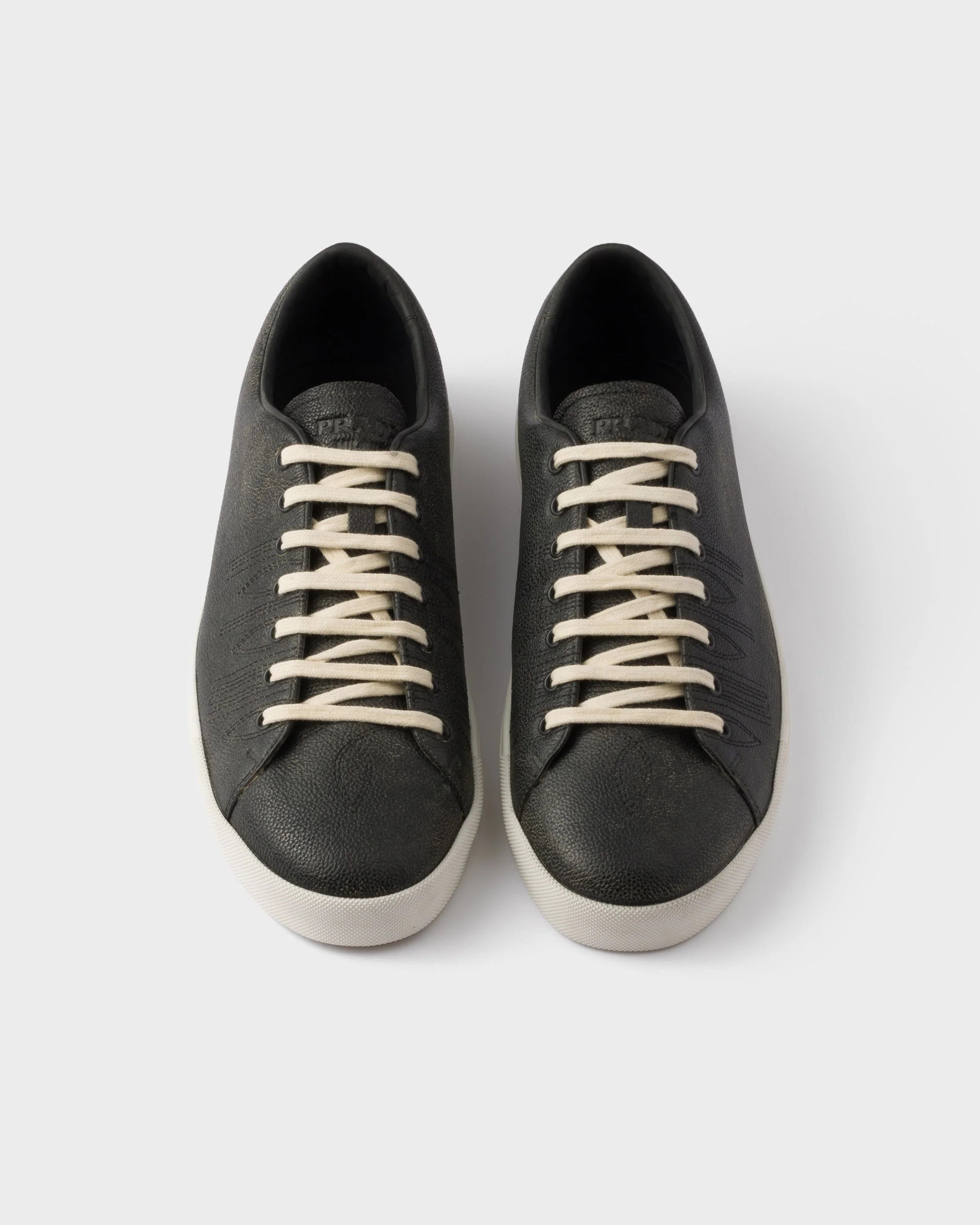 Prada o1w1db10426 Aged-Effect Leather Sneakers in Black Size US 11 / EU 44 - 4 Thumbnail