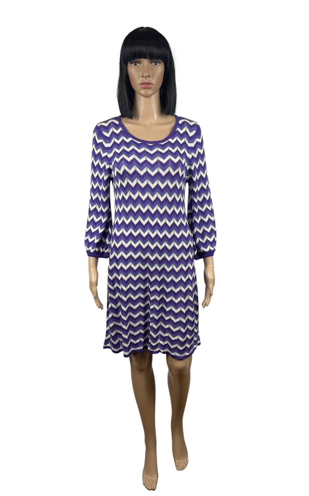 Alice + Olivia Alice + Olivia Viscose Knit Wool Dress Zigzag Pleated Size M / US 6-8 / IT 42-44 - 2 Thumbnail