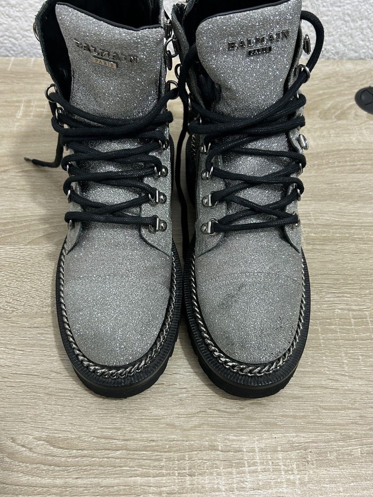 Balmain Balmain Silver Glitter Chain Combat Boots Size US 9 / IT 39 - 5 Thumbnail