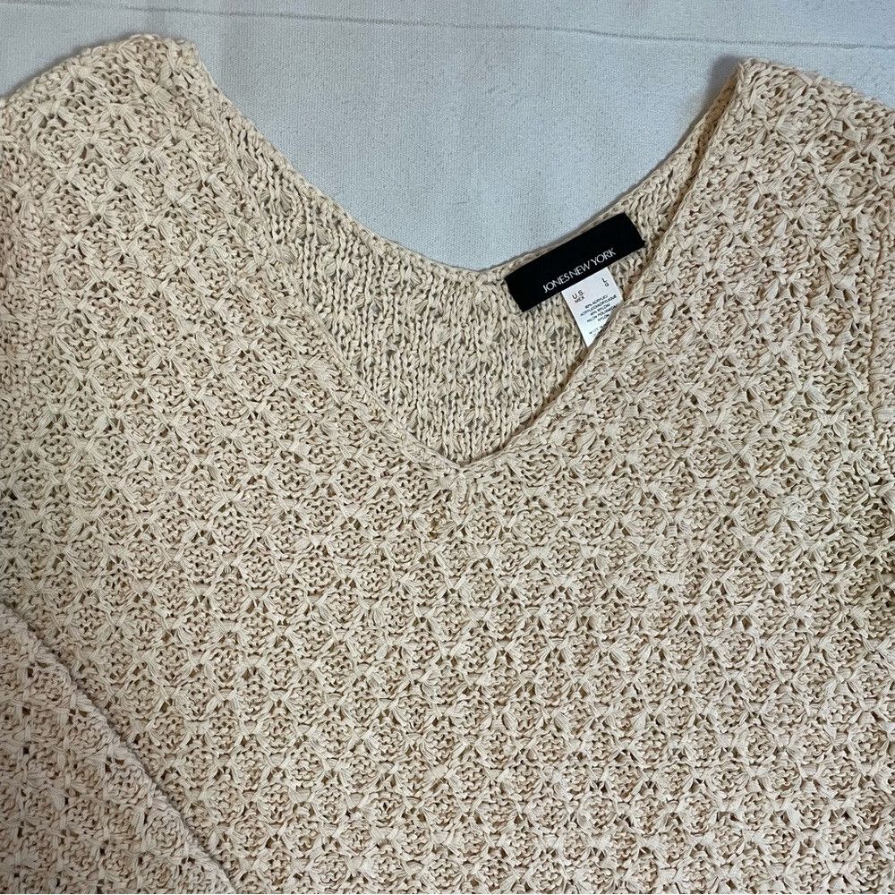 Jones New York Jones New York Pale Pink Knit Long Sleeve V-Neck V-Back Swe Size L / US 10 / IT 46 - 8 Thumbnail