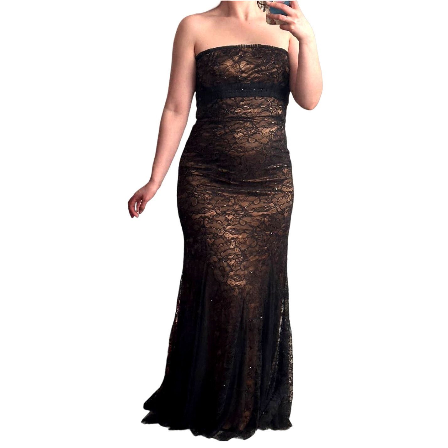 image of Badgley Mischka Vintage Black Lace Rhinestone Formal Gown Prom Homecoming, Women's (Size Medium)