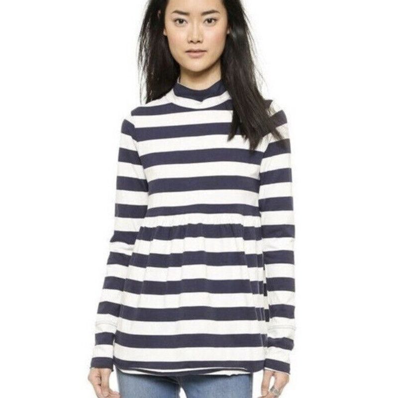 Free People Free People Mod About It Tunic Top Size S Striped Navy Mock Size S / US 4 / IT 40 - 1 Thumbnail