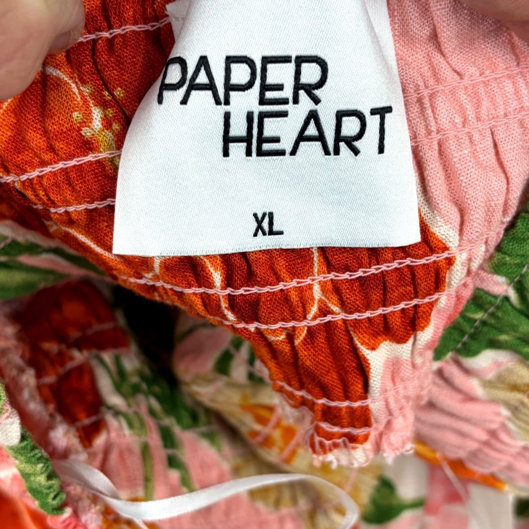 Vintage Paper Heart Floral Maxi Skirt XL Pink Linen Blend Smocked Tiered Boho Tropical Linen Rayon Smocked Elastic Waist Pockets Pink Floral Size 40" / US 18 - 3 Thumbnail