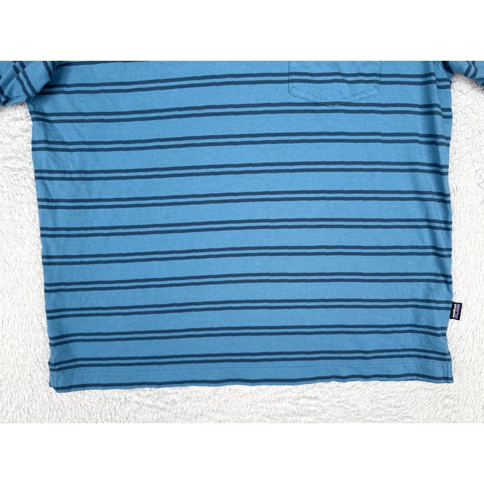 Patagonia Patagonia Polo Shirt Adult Large Blue Stripe 100% Cotton Pocket Short Sleeve Shirt Mens Regular Blue Striped Polo Size US L / EU 52-54 / 3 - 5 Thumbnail