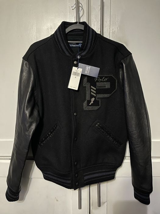 POLO RALPH LAUREN College jacket in mixed materials in black