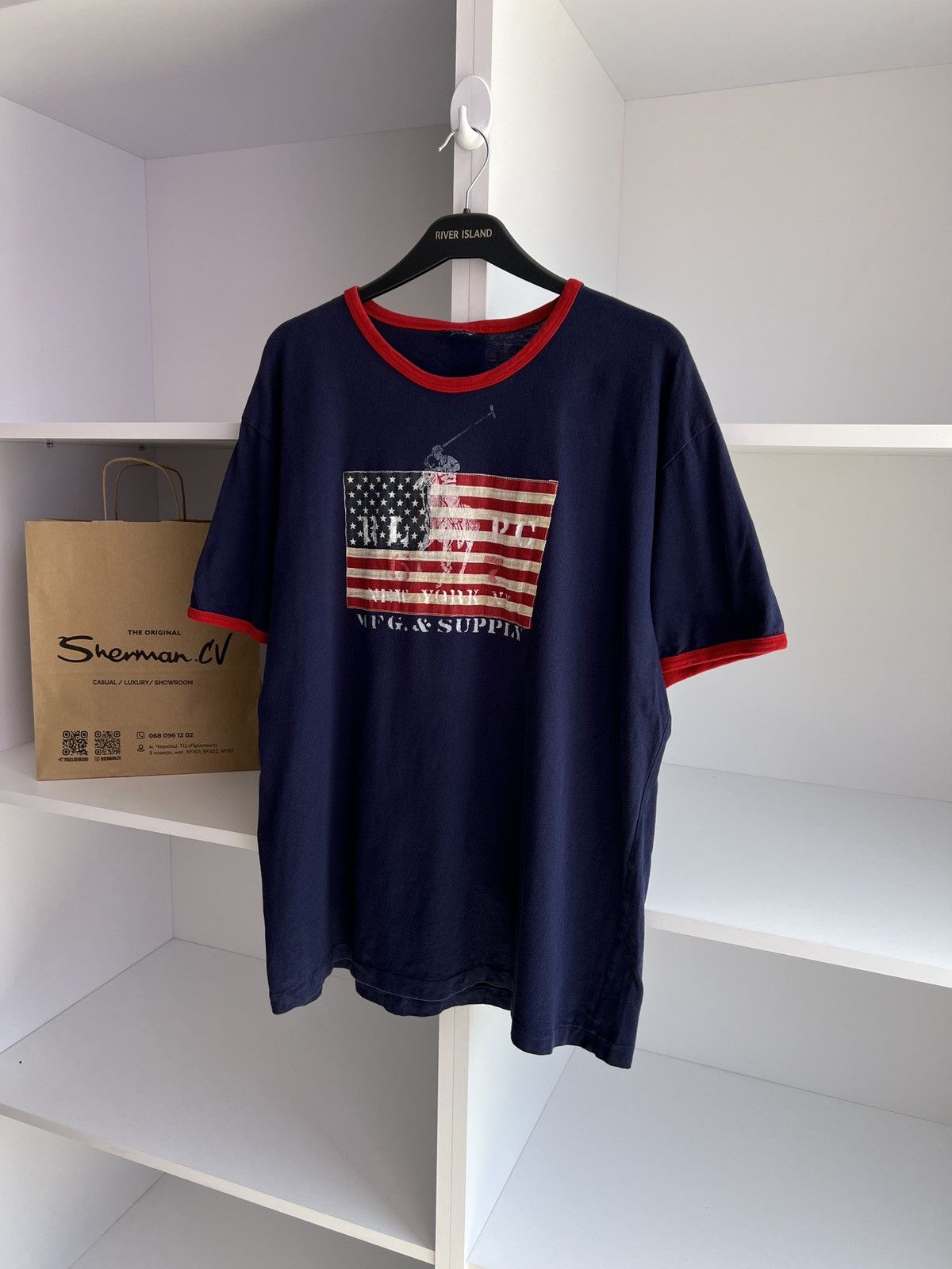 Polo Ralph Lauren × Vintage Vintage Polo Ralph Lauren USA Big Flag Logo Tee Size US L / EU 52-54 / 3 - 4 Thumbnail