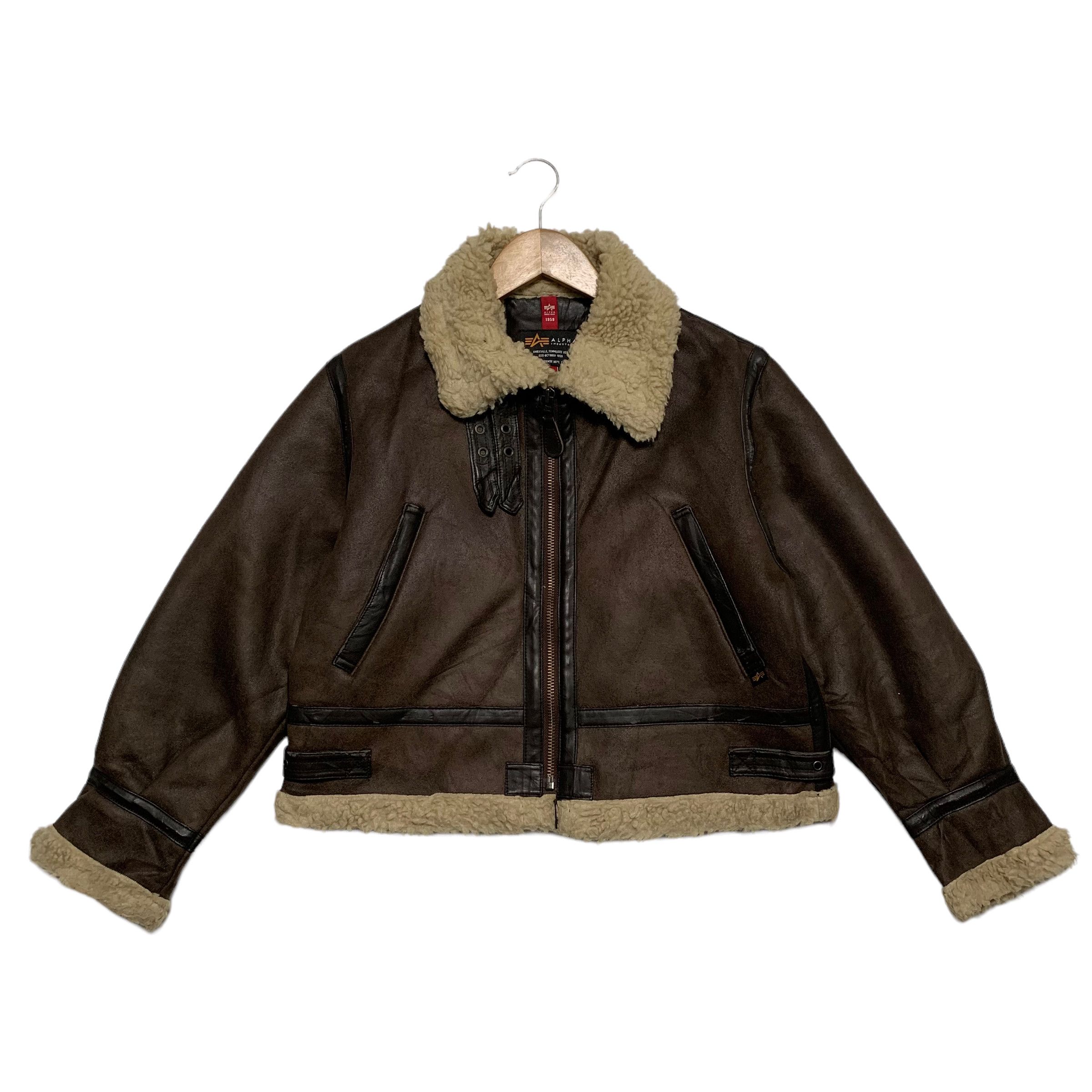 image of Alpha Industries B3 Synthetic Leather Jacket in Brown, Women's (Size Small)