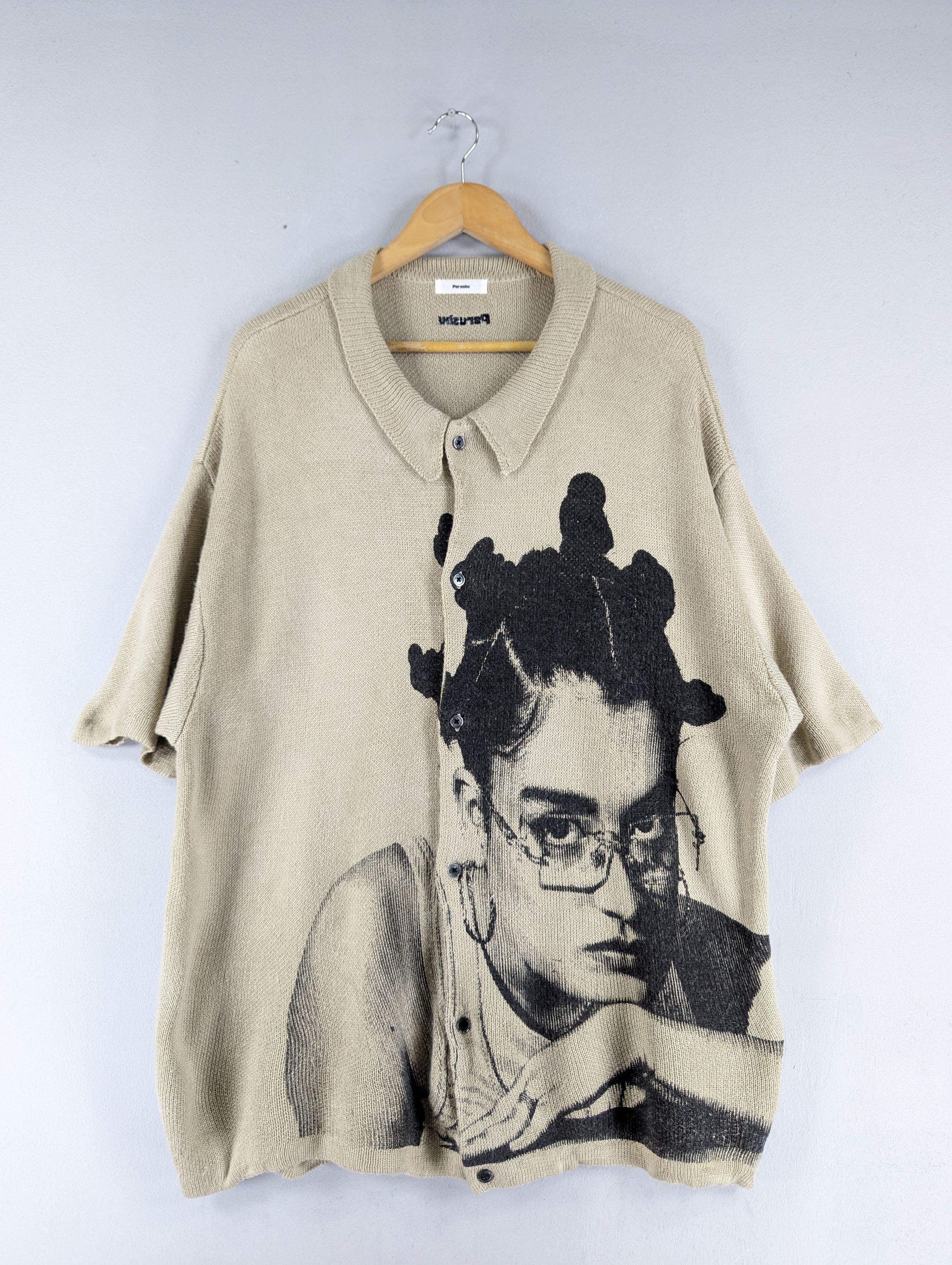 Japanese Brand Perushu Photo Print Acrylic Knit Short Sleeve Button Ups Size US L / EU 52-54 / 3 - 1 Thumbnail
