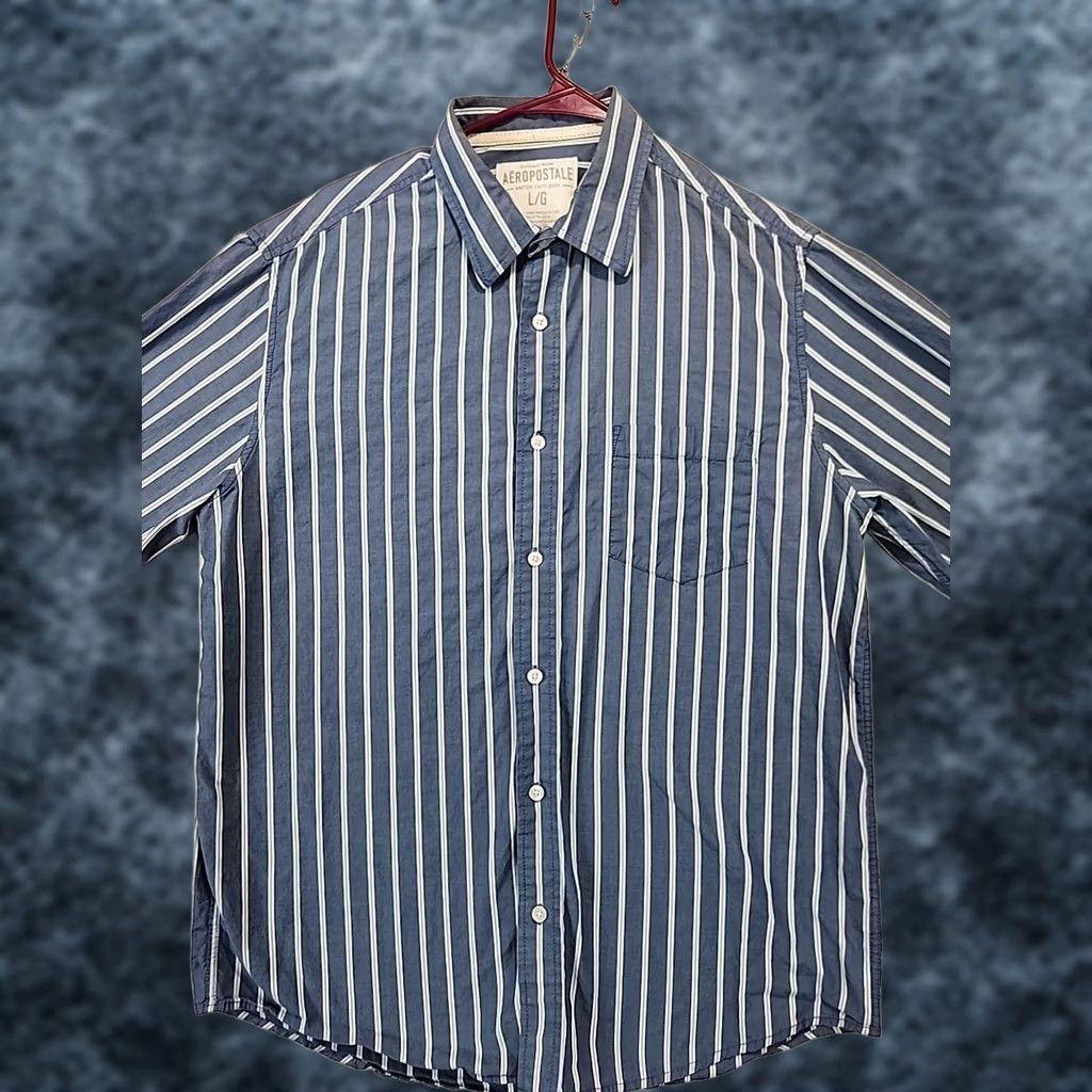 Vintage VINTAGE Aeropostale Long Sleeve Dress Shirt Mens L Blue Striped Preppy Office Academia Size 42R - 1 Thumbnail