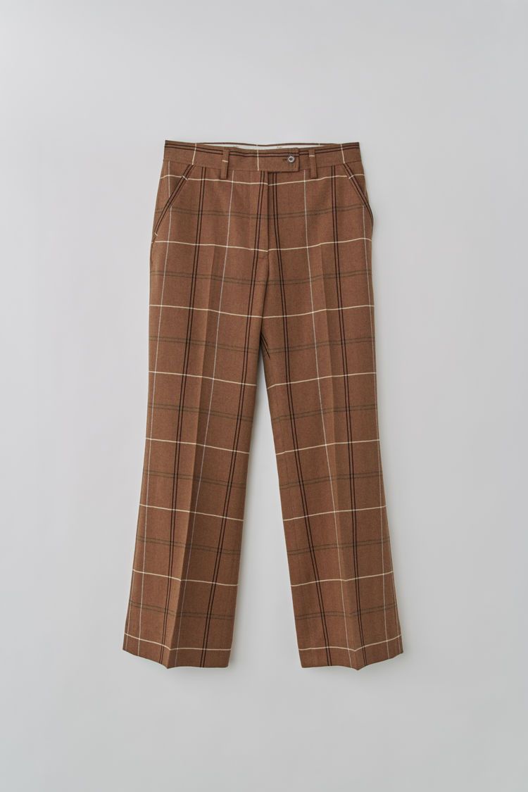 image of Acne Studios Wool Herringbone Check Trousers Pants in Brown, Women's (Size 24)
