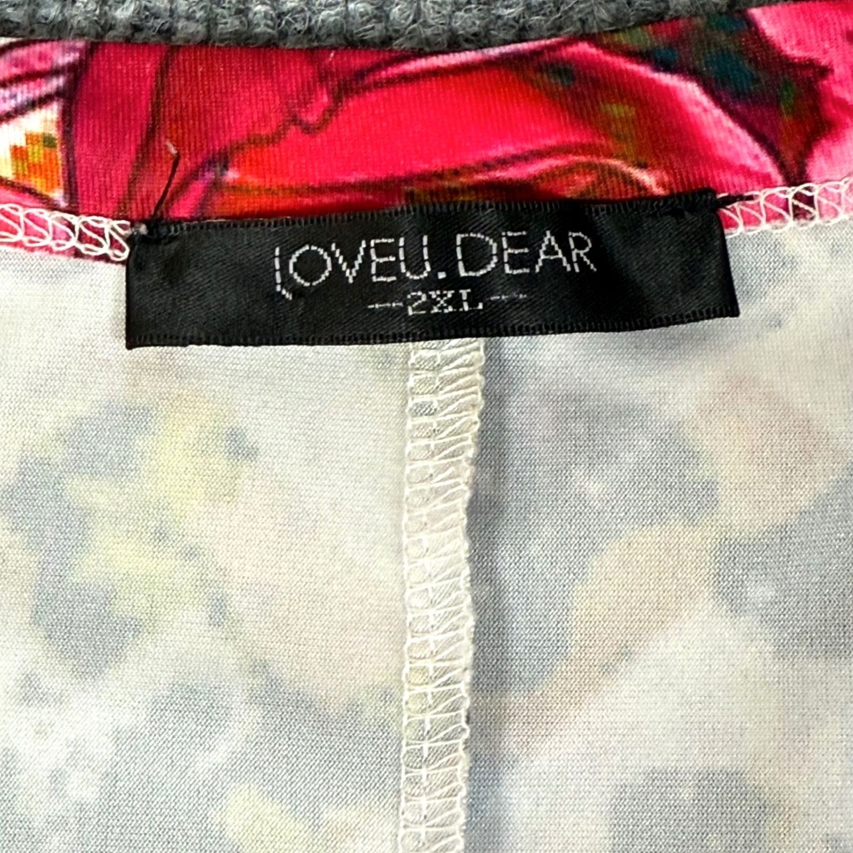 Vintage Loveu Dear T-Shirt Womens 2XL Short Sleeve Floral Print Dolman Sleeve Crew Neck Pink Geometric Pattern Top Size XXL / US 16-18 / IT 52-54 - 4 Thumbnail