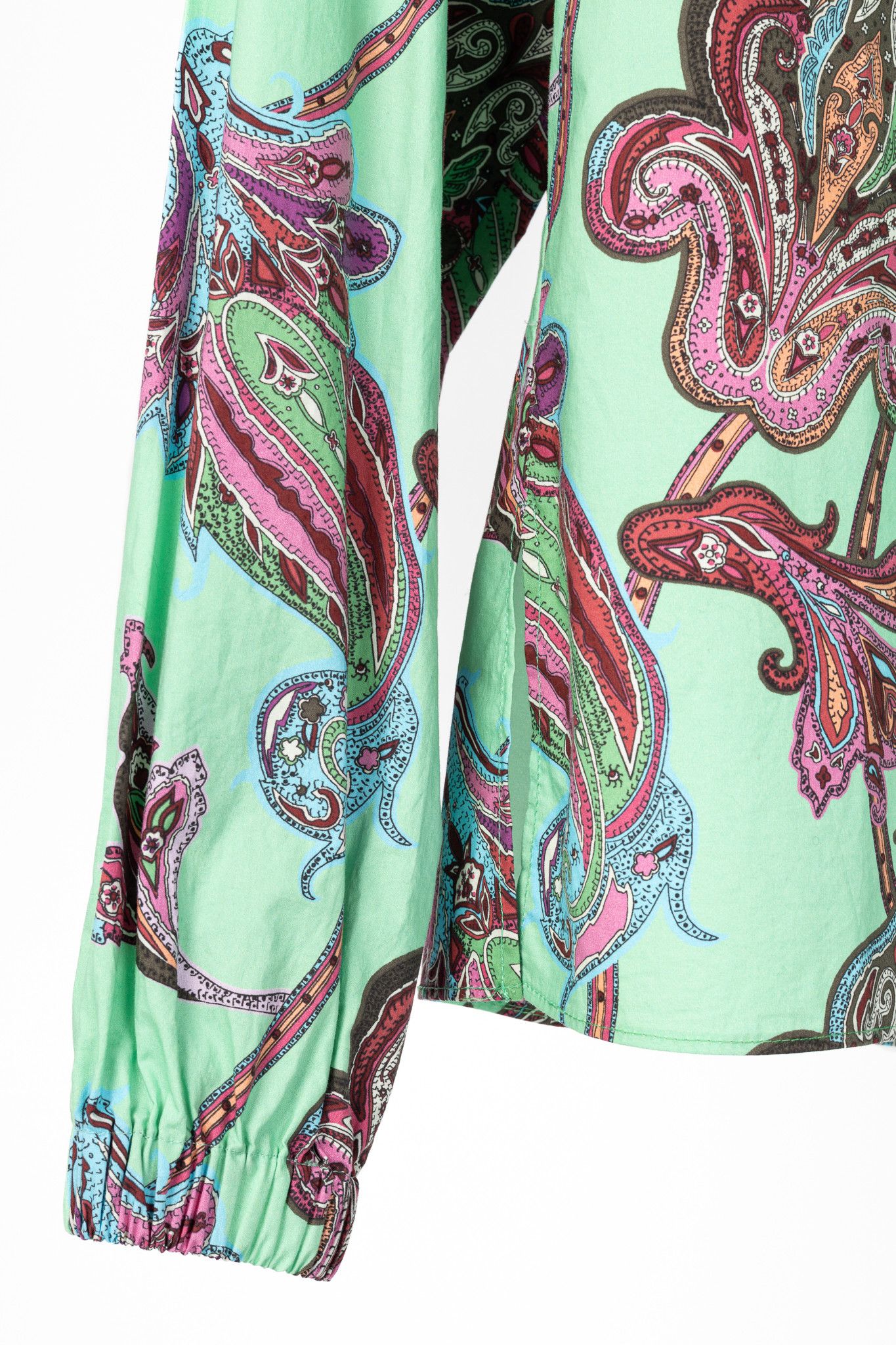 Tibi Tibi Mint Multi Paisley Cotton Shirred Neck Top Size XS / US 0-2 / IT 36-38 - 5 Thumbnail