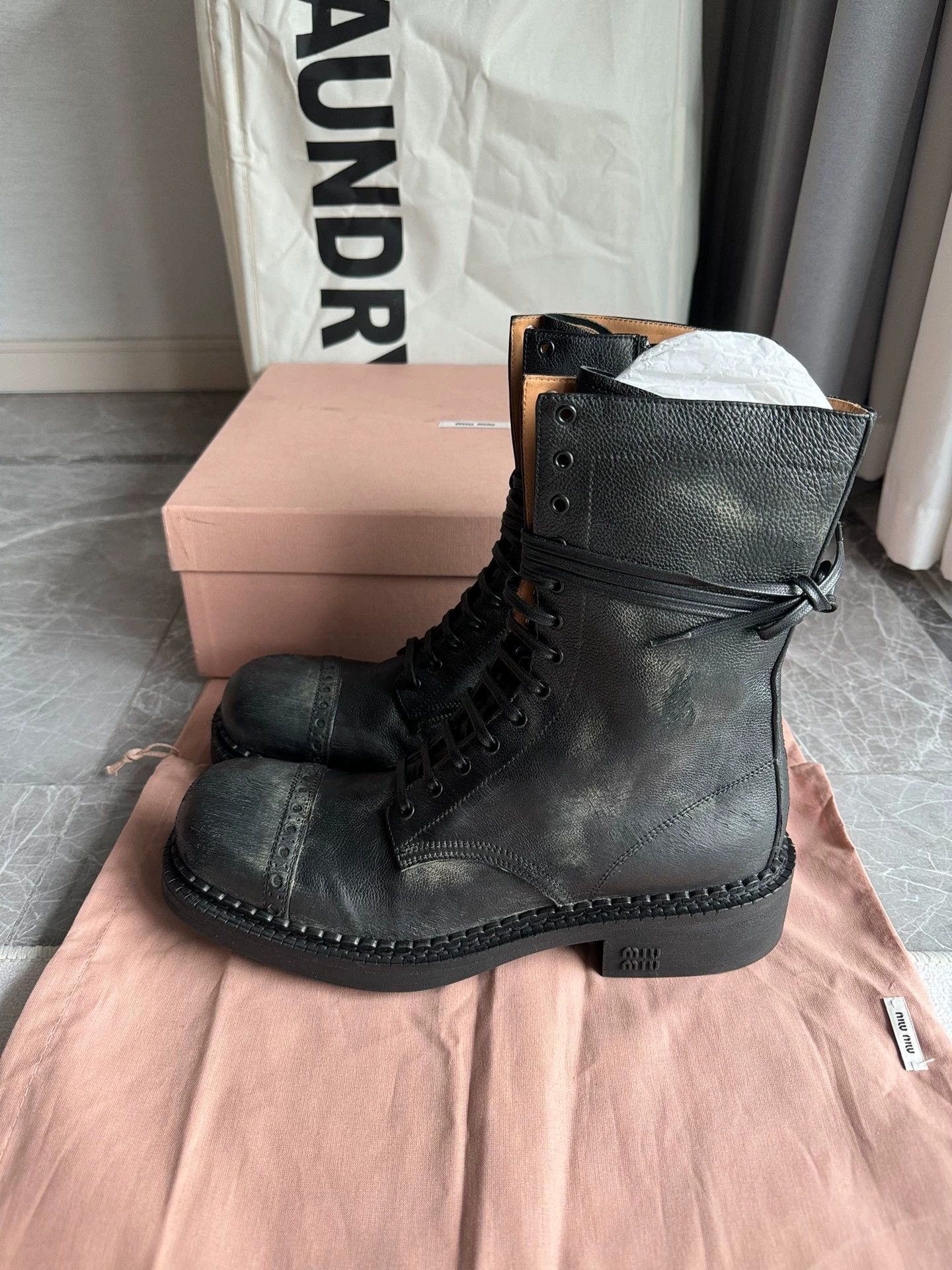 Miu Miu MIU MIU 25FW distressed biker boots black 40 Size US 9.5 / IT 39.5 - 1 Thumbnail