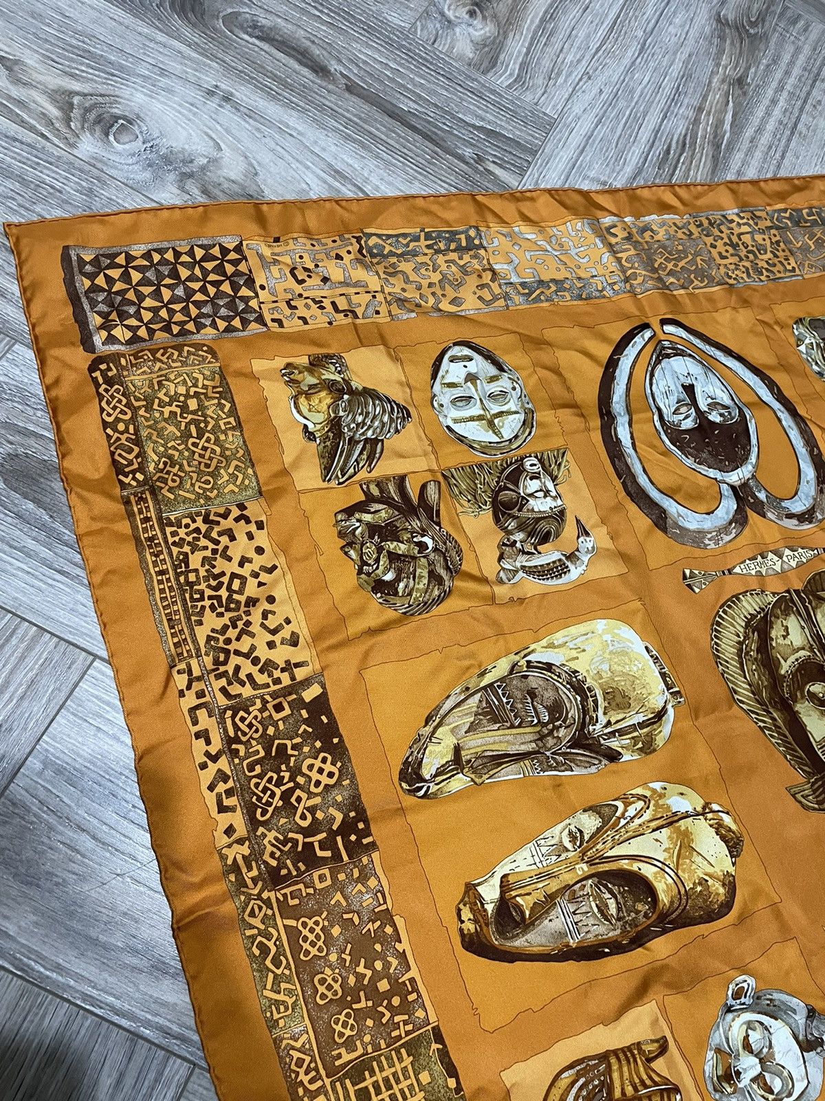AUTHENTIC HERMES PERSONA SILK ORANGE SCARF LOIC DUBIGEON