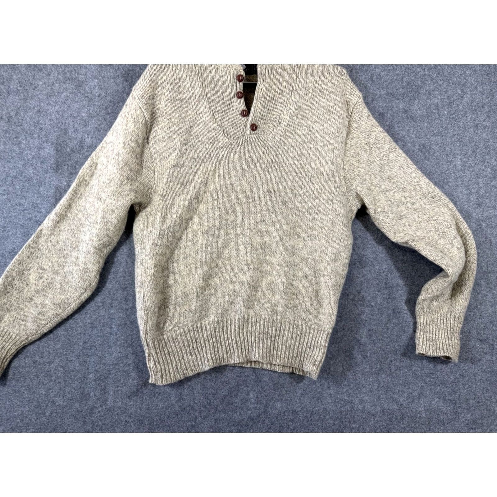 CO Aspetuck Trading Co Wool Sweater Mens Large Beige Pullover Henley Long Sleeve Size US L / EU 52-54 / 3 - 4 Thumbnail