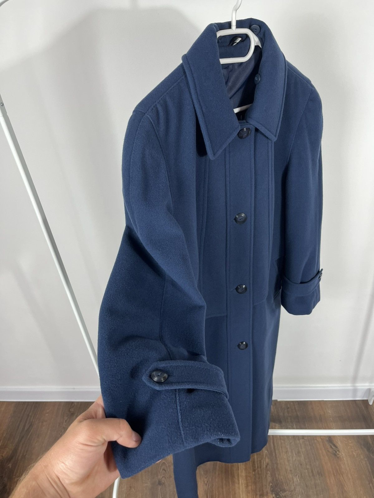 Designer Vintage Navy Wool Overcoat by Park Lane – Classic Design Size L / US 10 / IT 46 - 6 Thumbnail