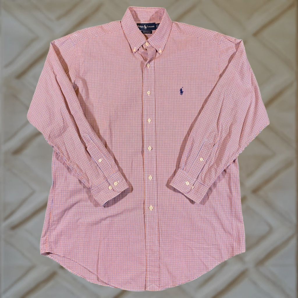 Ralph Lauren Ralph Lauren Yarmouth Gingham Button Down Shirt Men's L Orange Plaid Long Sleeve Size US L / EU 52-54 / 3 - 1 Thumbnail