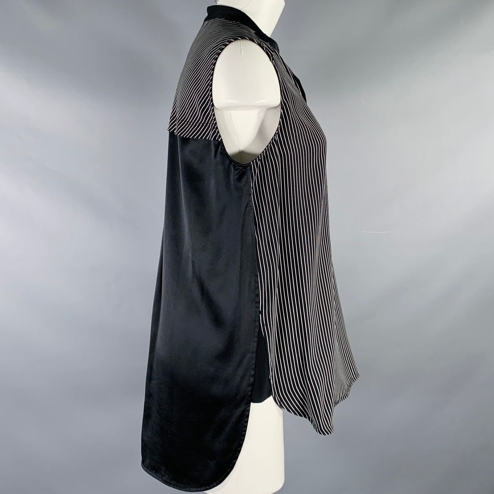 Rag & Bone RAG & BONE M Black White Silk Stripe Sleeveless Casual Top Size M / US 6-8 / IT 42-44 - 2 Thumbnail