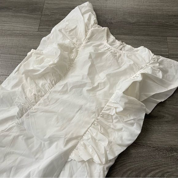 Other En Saison Lifted Mini Dress White Cotton Ruffle Sleeve Shift Size M / US 6-8 / IT 42-44 - 3 Thumbnail