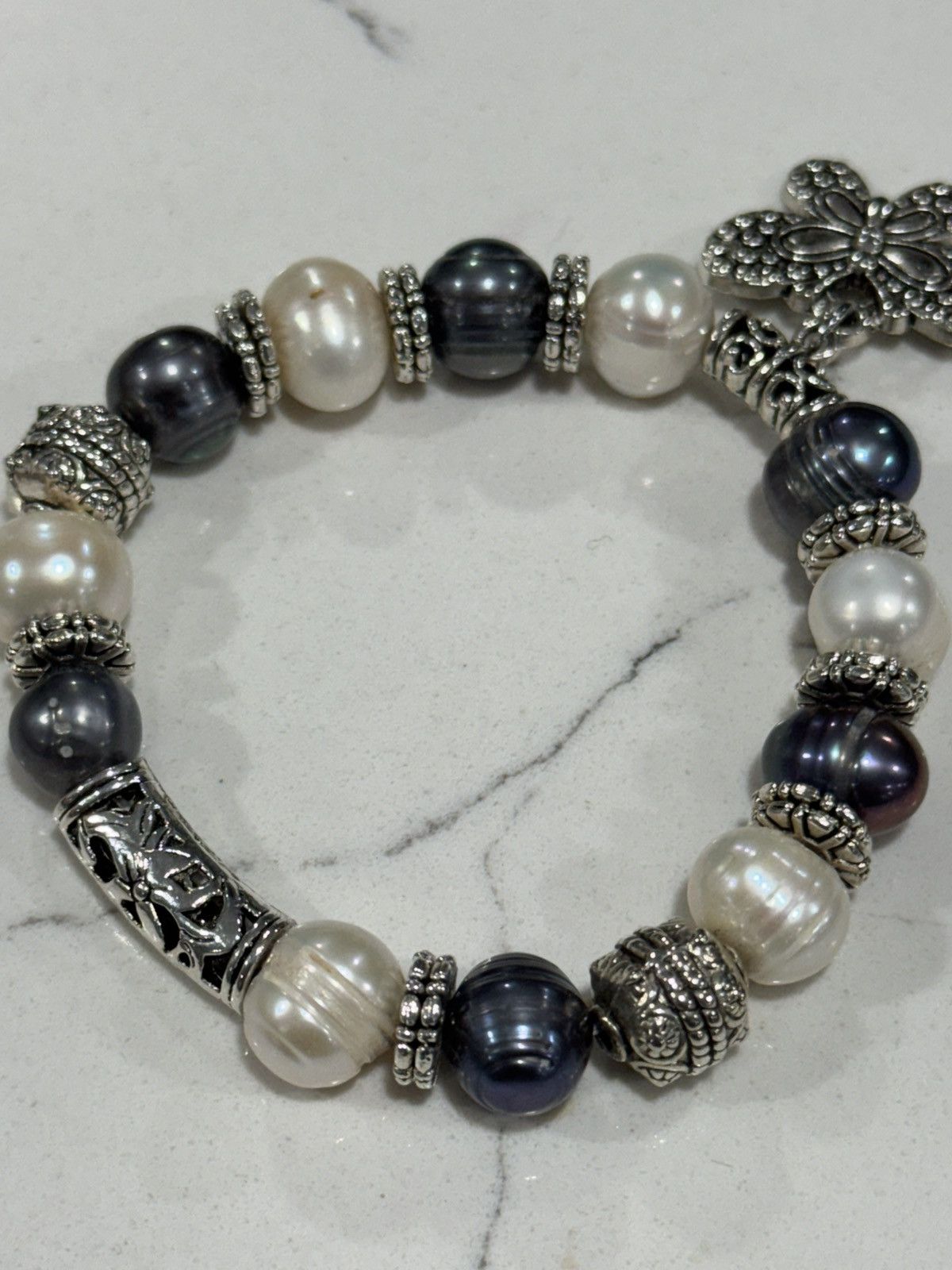 Jewelry Freshwater Pearl Bracelet Butterfly Charm Mixed Pearl Size ONE SIZE - 6 Thumbnail