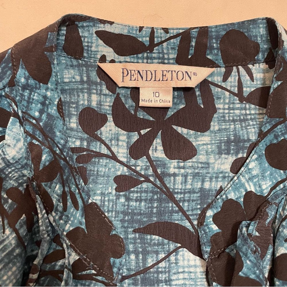 Pendleton Pendleton Silk Blue Black Floral Short Sleeve Blouse Size 1 Size L / US 10 / IT 46 - 5 Thumbnail