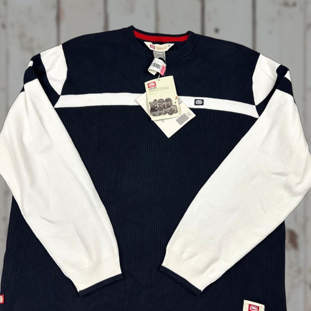 Ecko Unltd. VINTAGE Ecko Unltd Sweater Men XL Navy White Deadstock Ribbed Y2K Pullover Knit Logo Embroidered Hip Hop Regular Fit Size US XL / EU 56 / 4 - 1 Thumbnail
