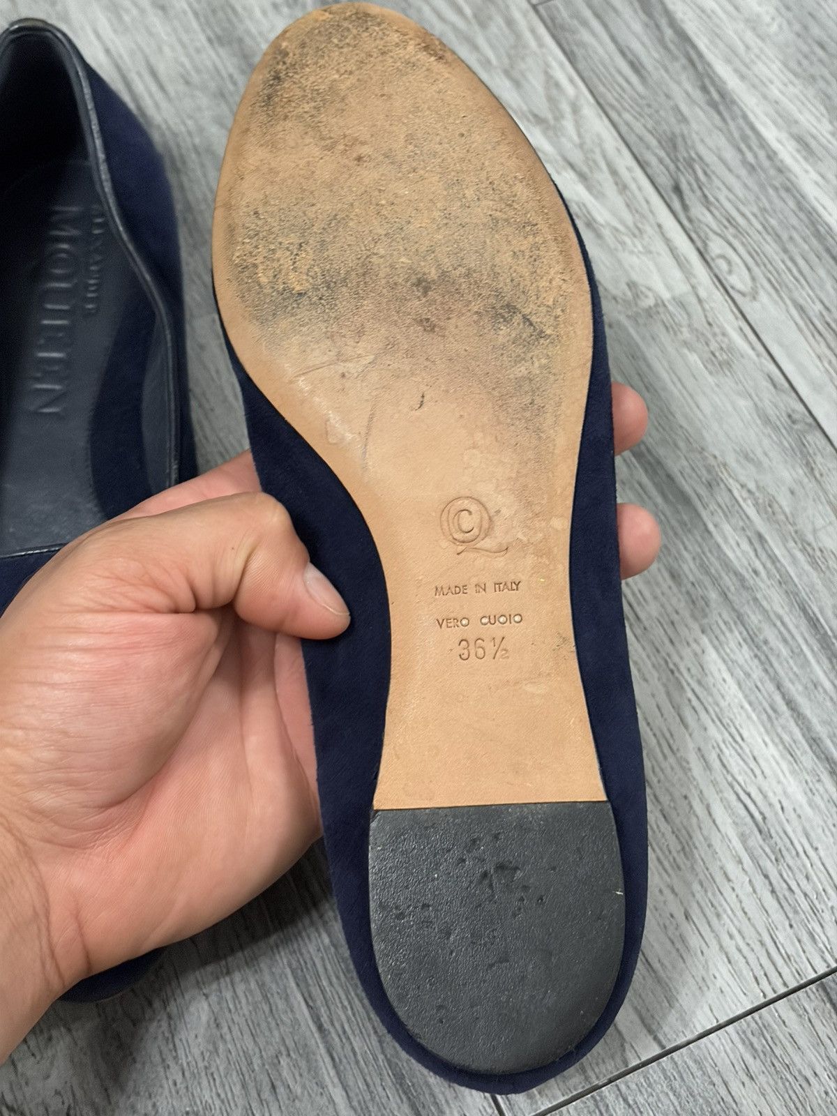 Alexander McQueen Alexander McQueen Navy Suede Slip-On Ballet Flat Skull Size US 6.5 / IT 36.5 - 6 Thumbnail
