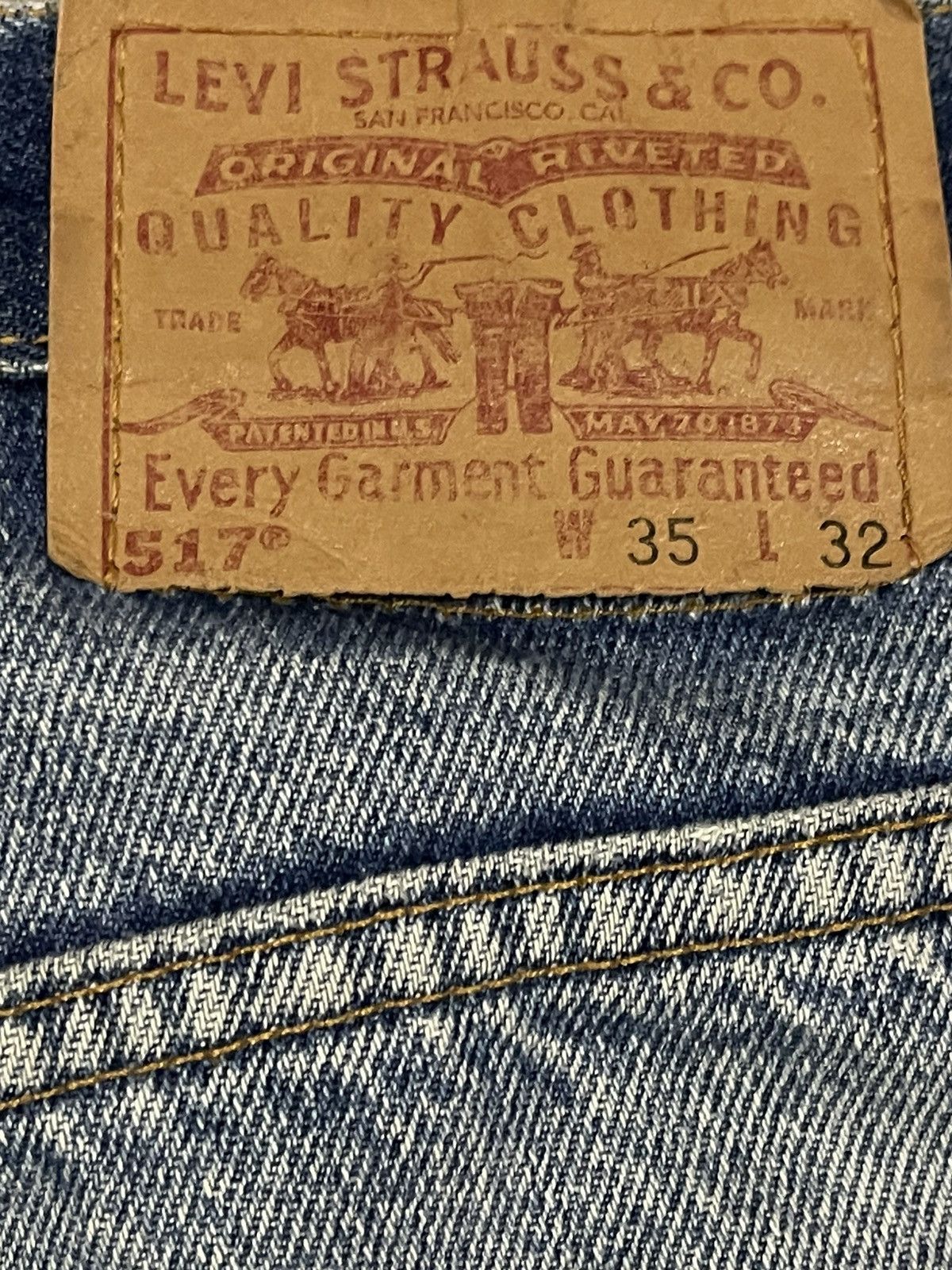 Levi's Vintage 70s Levis 517 Bootcut Blue Wash Distress Jeans Size US 34 / EU 50 - 7 Thumbnail